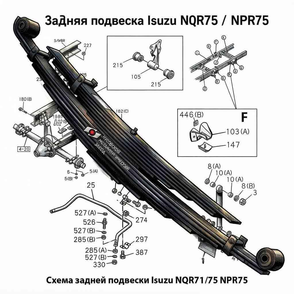 Как устроена задняя подвеска Isuzu NQR71/75 и NPR75: гид по деталям и ремонту